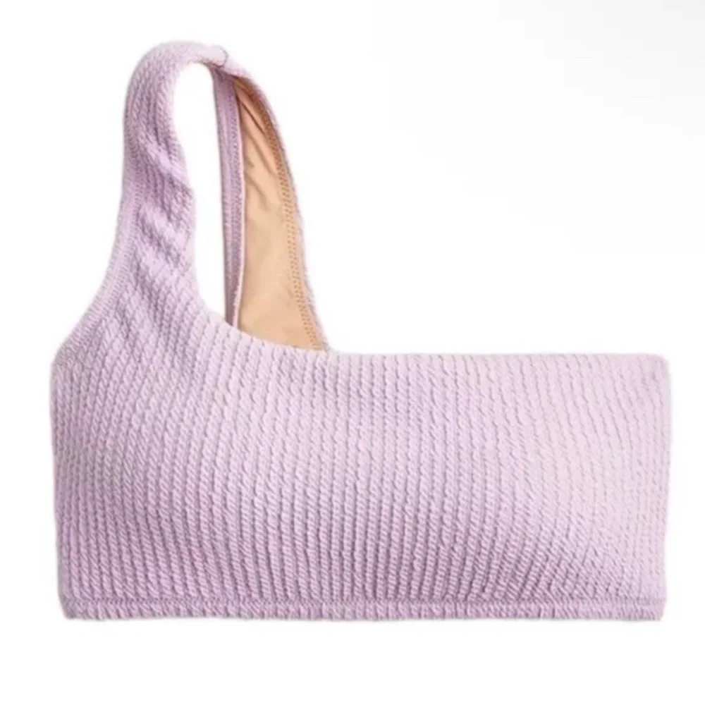 New J Crew BE715 One Shoulder Textured Bikini Top Purple